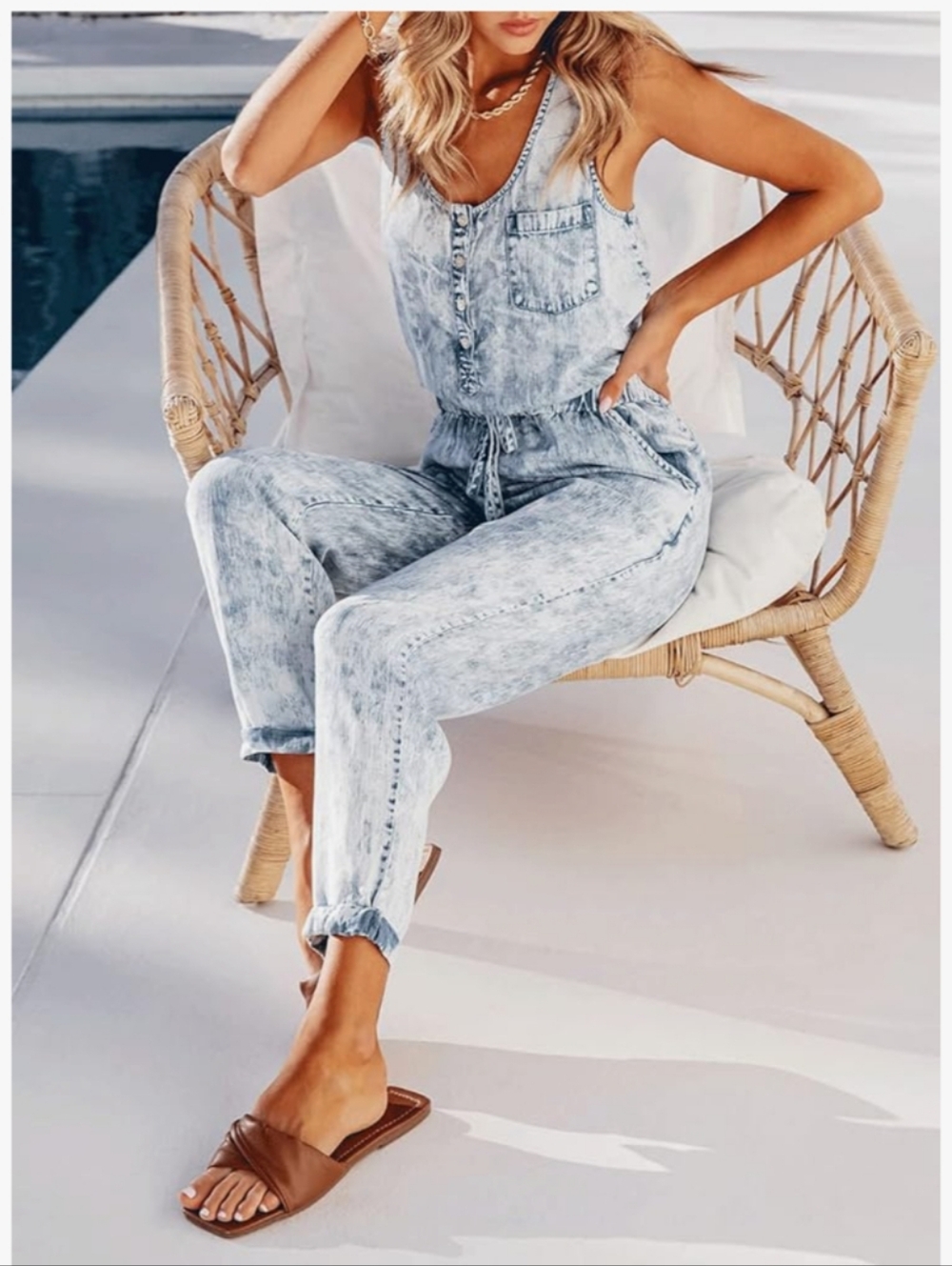 Thread & Supply Light Blue Acid Wash Cropped Jogger Jeans